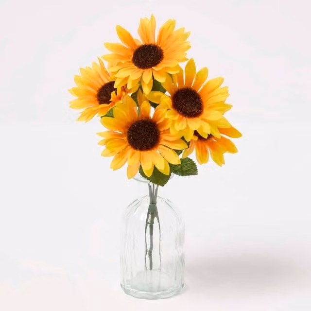 Homescapes Handmade Yellow and Green Textile Sunflower Artificial Floral Bouquet for Tabletop