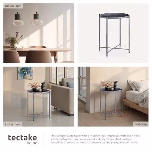 tectake Round Minimalist Side Table in Dark Grey with Height-Adjustable Feet, W/D/H: 45.5 x 45.5 x 53 cm – 4