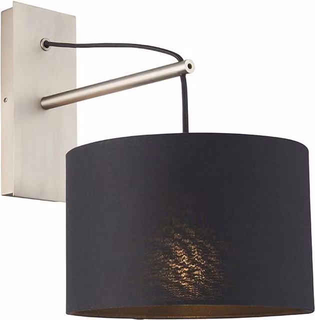 Merano Modern Cylinder Wall Lamp in Black with Silver Metal and Fabric