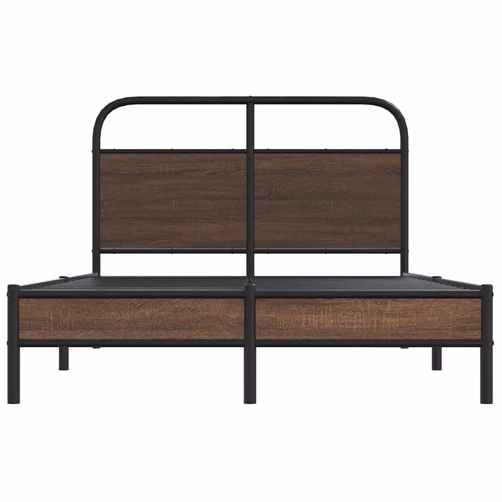 Berkfield Home Small Double Bed Frame in Brown Oak Wood and Metal, W/D/H: 120 x 190 x 30 cm – 3