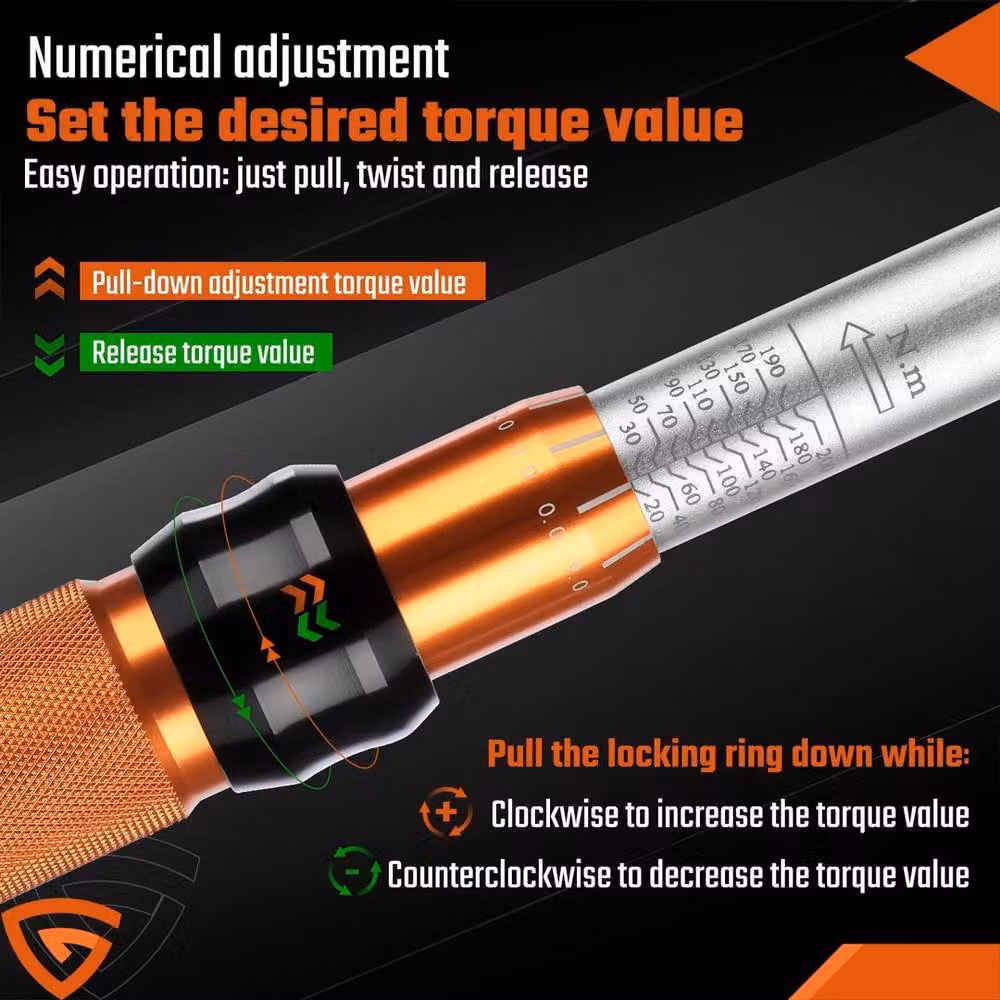 Nordara 1/2" Drive Adjustable Torque Wrench, 10-150ft.lb/14-204n.m, Silver – 2