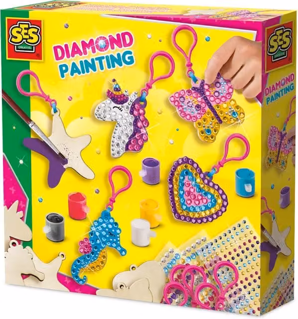 SES Multicolour Wooden Diamond Painting Keychain Set