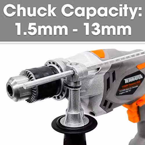 Terratek 1050W Corded Hammer Drill with 13mm Chuck and Variable Speed in Orange and Grey – 4