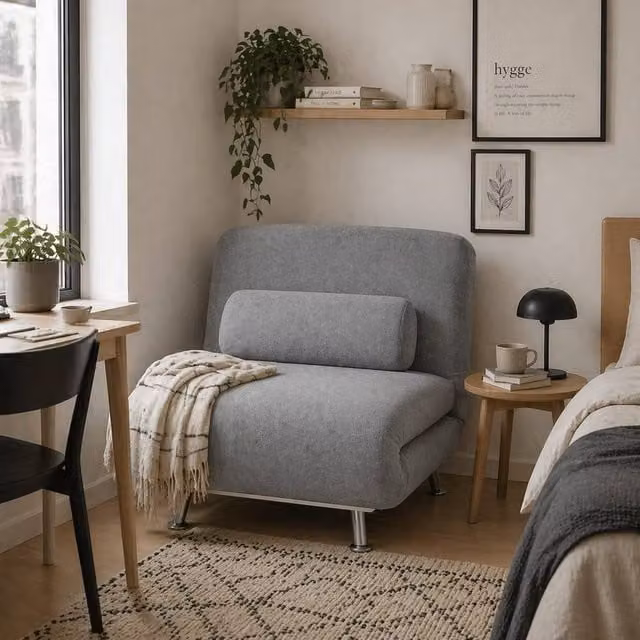 Wyld Haus Noso Grey Velvet Single Sleeper Chair with Metal Frame