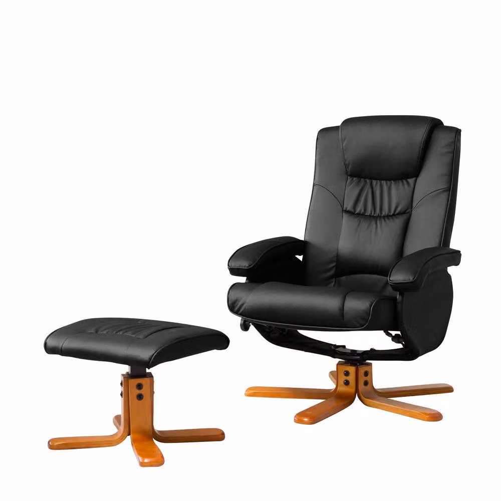 Artemis Home Severn Swivel Recliner Chair and Ottoman in Black Synthetic Leather – 2