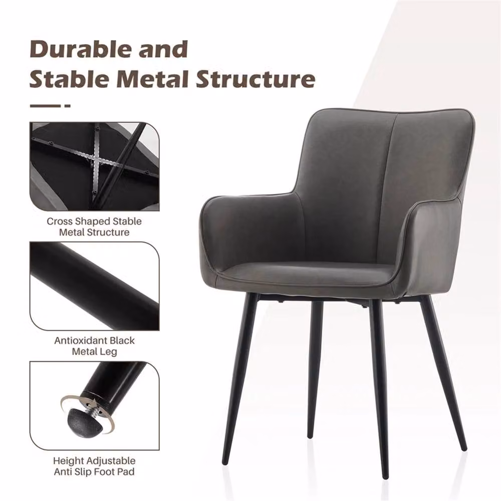 SPETLEK Set of 2 Grey PU Leather Dining Chairs with Metal Legs – 5
