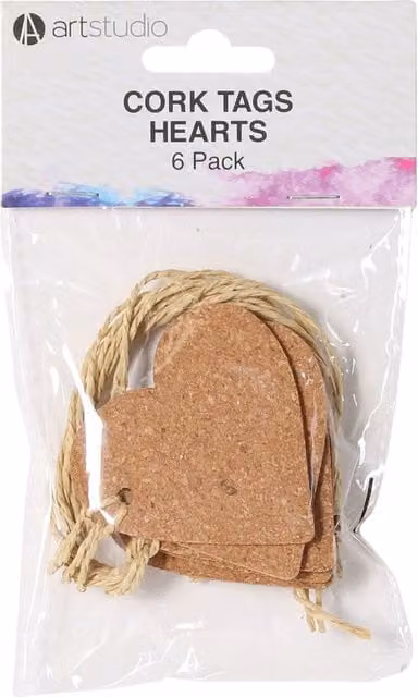 Art Studio Pack of Six Brown Cork Heart Tags