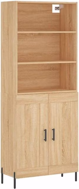Berkfield Home Sonoma Oak Highboard in Light Tan, W/D/H: 69.5 x 34 x 180 cm