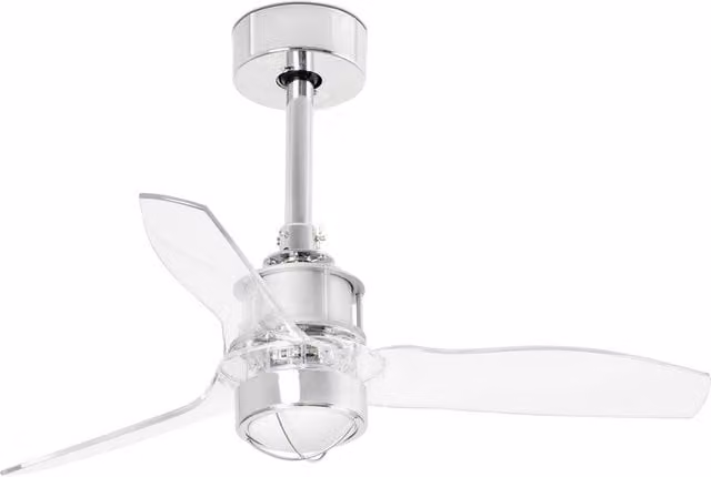 JUST FAN Chrome and Grey LED Ceiling Fan with Remote Control and Transparent Glass, 81 cm, 3000K Warm White