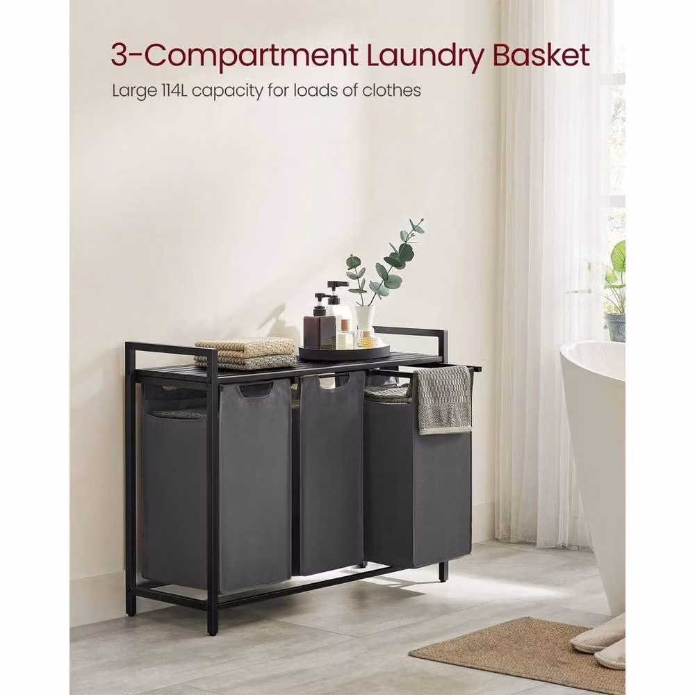 Kelvenix Grey Compartment Laundry Hamper with Removable Bag in Dark Grey – 3