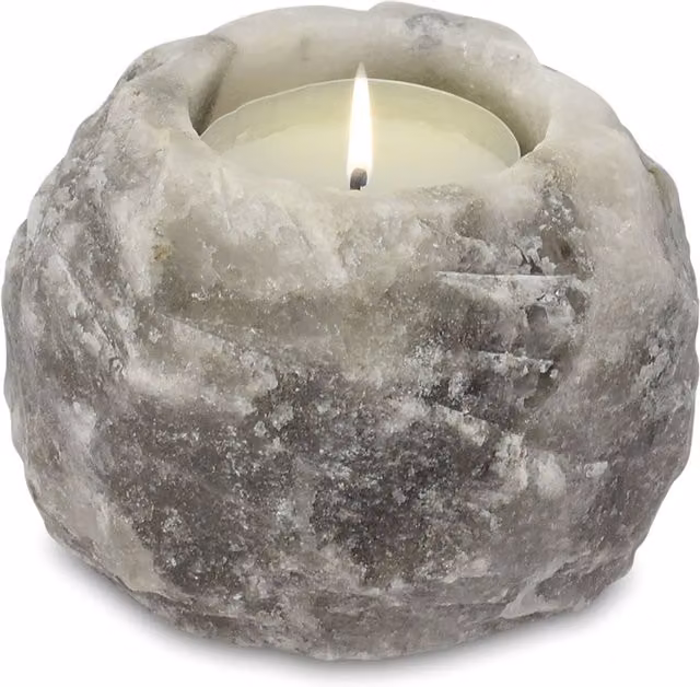 KDMK Himalayan Grey Salt Tealight Candle Holder, Grey Stone Tabletop Decor