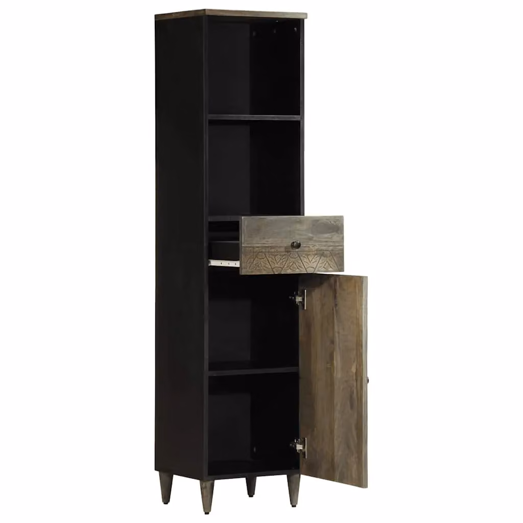 Berkfield Home Black Mango Wood Bathroom Cabinet, W/D/H: 38 x 33 x 160 cm – 2