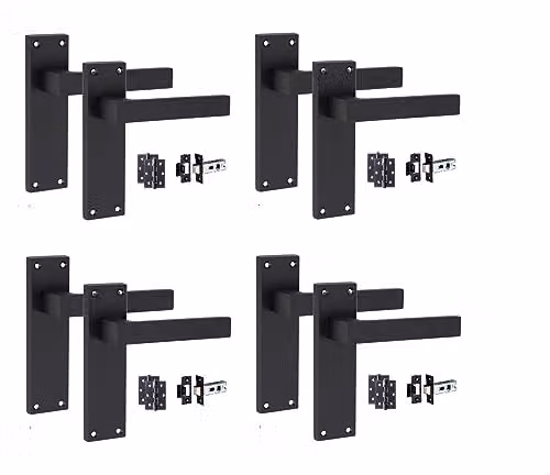Golden Grace Victorian Delta Latch Door Handles, 4 Sets, Matt Black