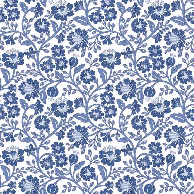 I Love Wallpaper Folksy Floral Art Nouveau Botanical Wallpaper Roll in Blue and White