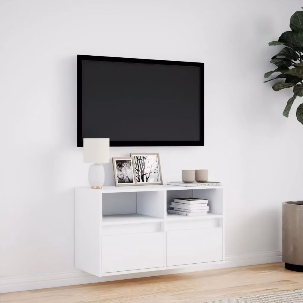 Berkfield Home TV Wall Cabinet with LED Lights in White, W/D/H: 80 x 31 x 45 cm – 2
