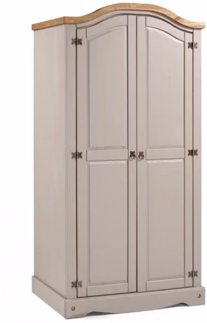 Mercers Furniture Corona Grey Wax 2 Door Arch Top Double Wardrobe in Solid Pine Wood