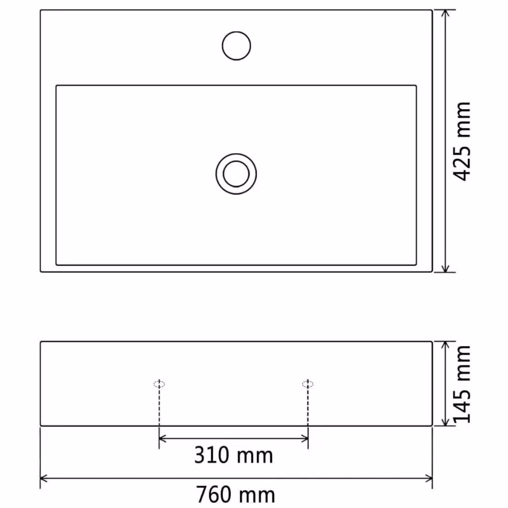 Berkfield Home Rectangular Ceramic Wall Mounted Basin in Black W/D/H: 76 x 42.5 x 14.5 cm – 5