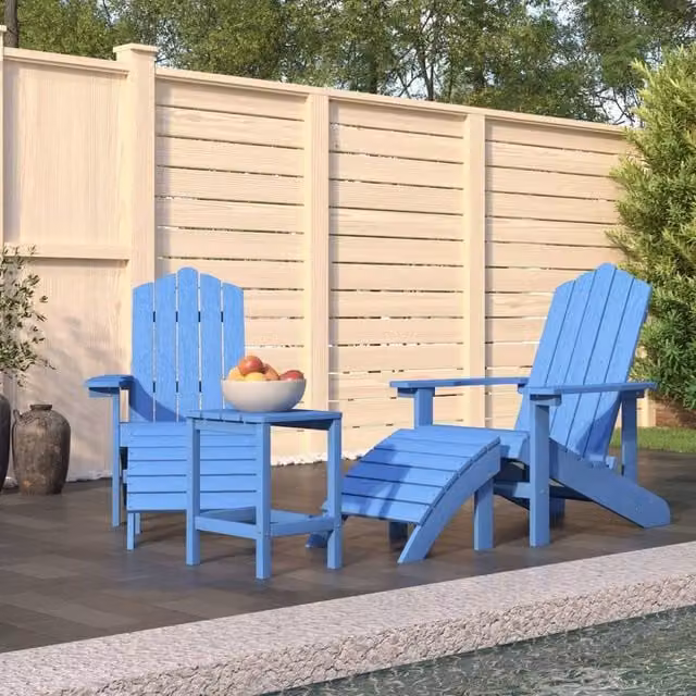Berkfield Home Garden Adirondack Lounge Chairs with Footstool and Table in Aqua Blue HDPE Composite – 1