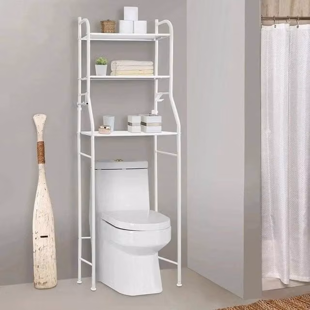 VOGREX 3-Tier Freestanding Metal Bathroom and Over Toilet Storage Rack in White