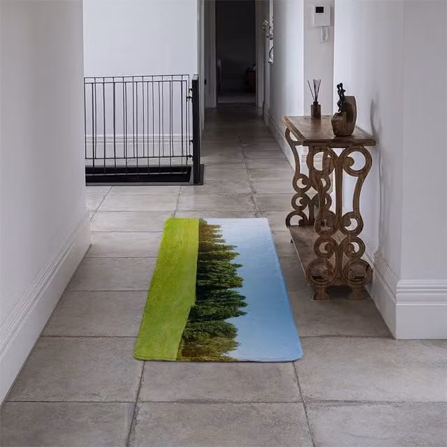 Benjamin Tate Design LTD Abstract Environment Public Park with Sun Rays Designer Runner Rug, Green and Multicolour, Non-Slip Faux Fur