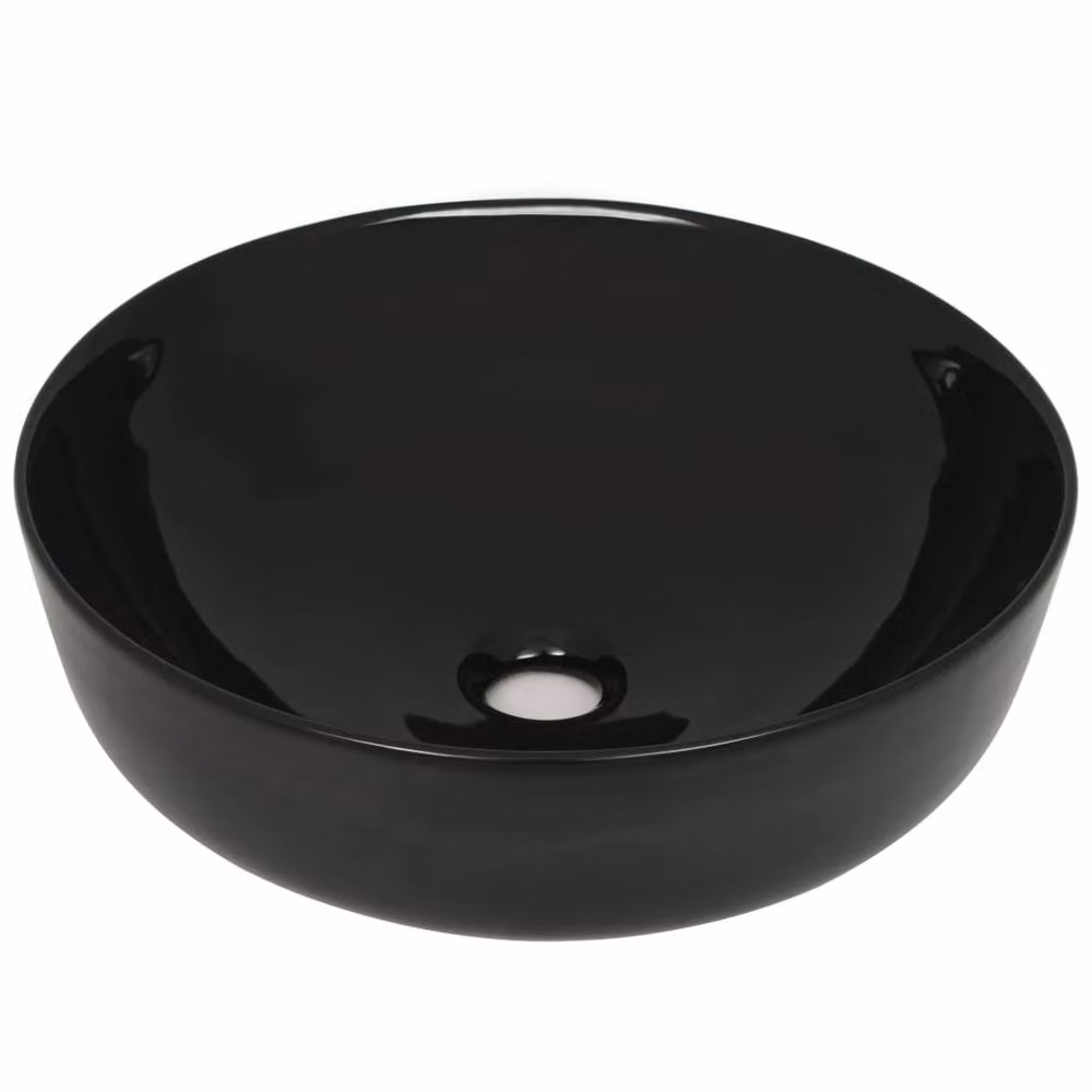 Berkfield Home Elegant Round Ceramic Countertop Basin in Black, W: 41.5 cm, H: 13.5 cm – 3