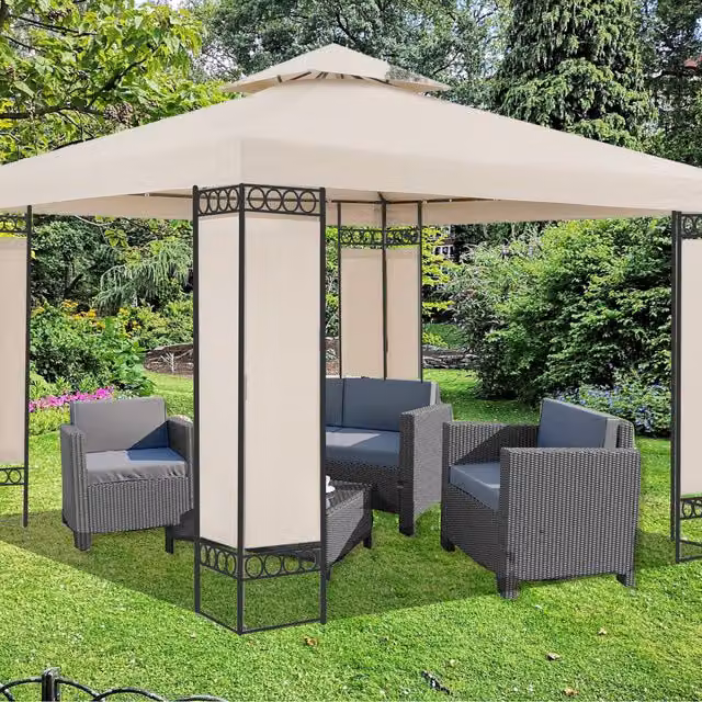 Groundlevel Luxury Hip Roof Gazebo with Metal Supports, Beige, W: 300 cm, D: 300 cm, H: 300 cm