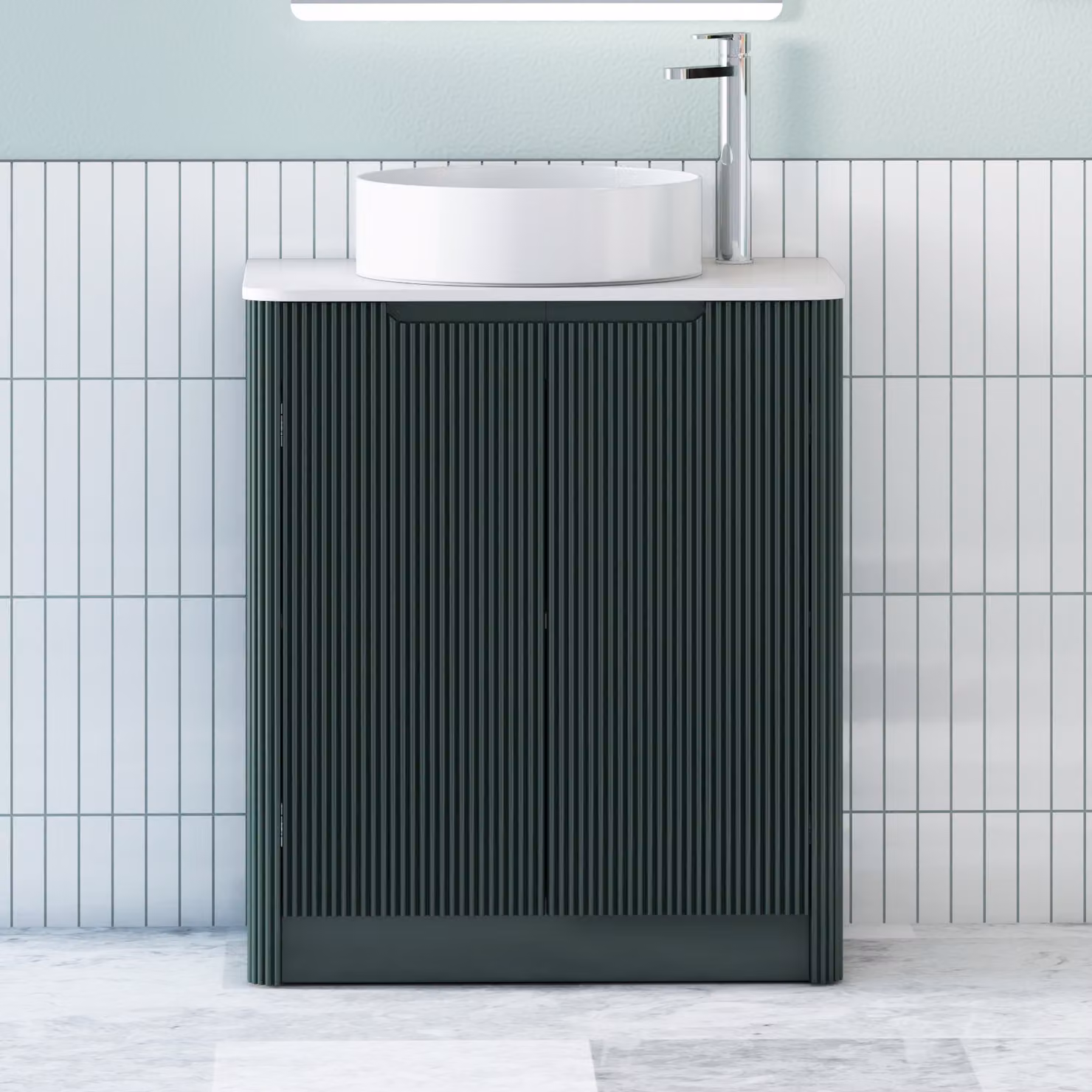 Royal Bathrooms Avenza Floor Standing 2 Door Vanity Unit in Moss Green with Plain White Worktop and Art Round Basin