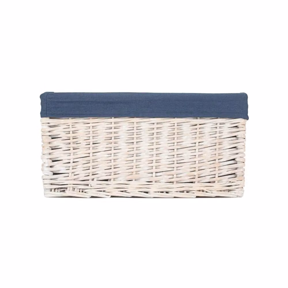Red Hamper White Wash Open Storage Wicker Basket with Navy Lined Cotton Interior in Blue – 3