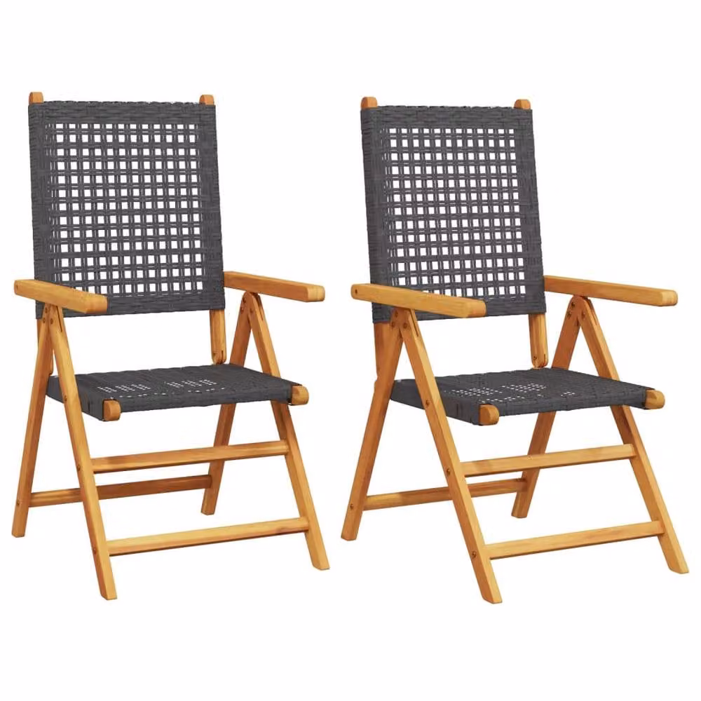 Berkfield Home Beautiful Garden Chairs, Set of 2, Black Acacia Wood and Poly Rattan – 2