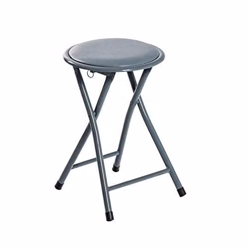 Harbour Housewares Grey Padded Folding Stool with Metal Frame and Synthetic Leather Seat