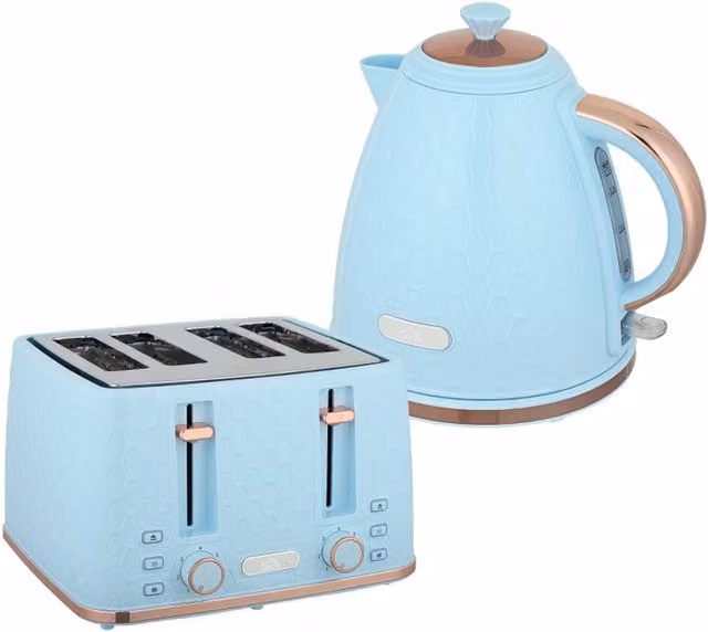 Rolipo Light Blue Kettle and Toaster Set with 1.7L Fast Boil Kettle