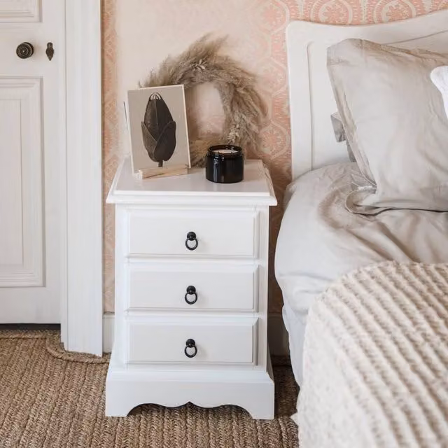 Statement Furniture Romance 3 Drawer French Style Bedside Table in White – 1