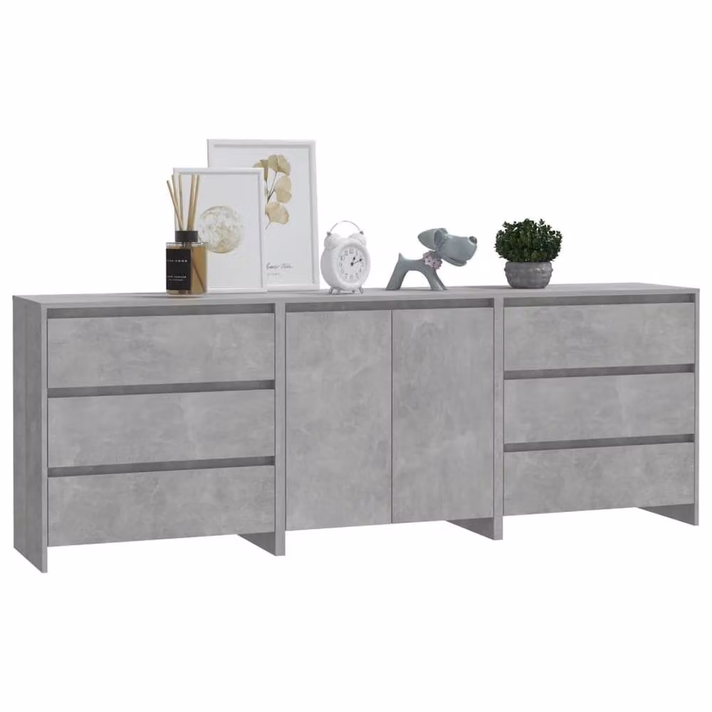 Berkfield Home 3 Piece Modern Sideboard in Concrete Grey Engineered Wood – 2