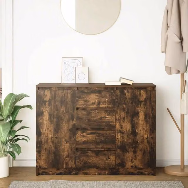 Berkfield Home Sideboard with Drawers in Smoked Oak Brown, W/D/H: 100.5 x 35 x 76 cm – 1