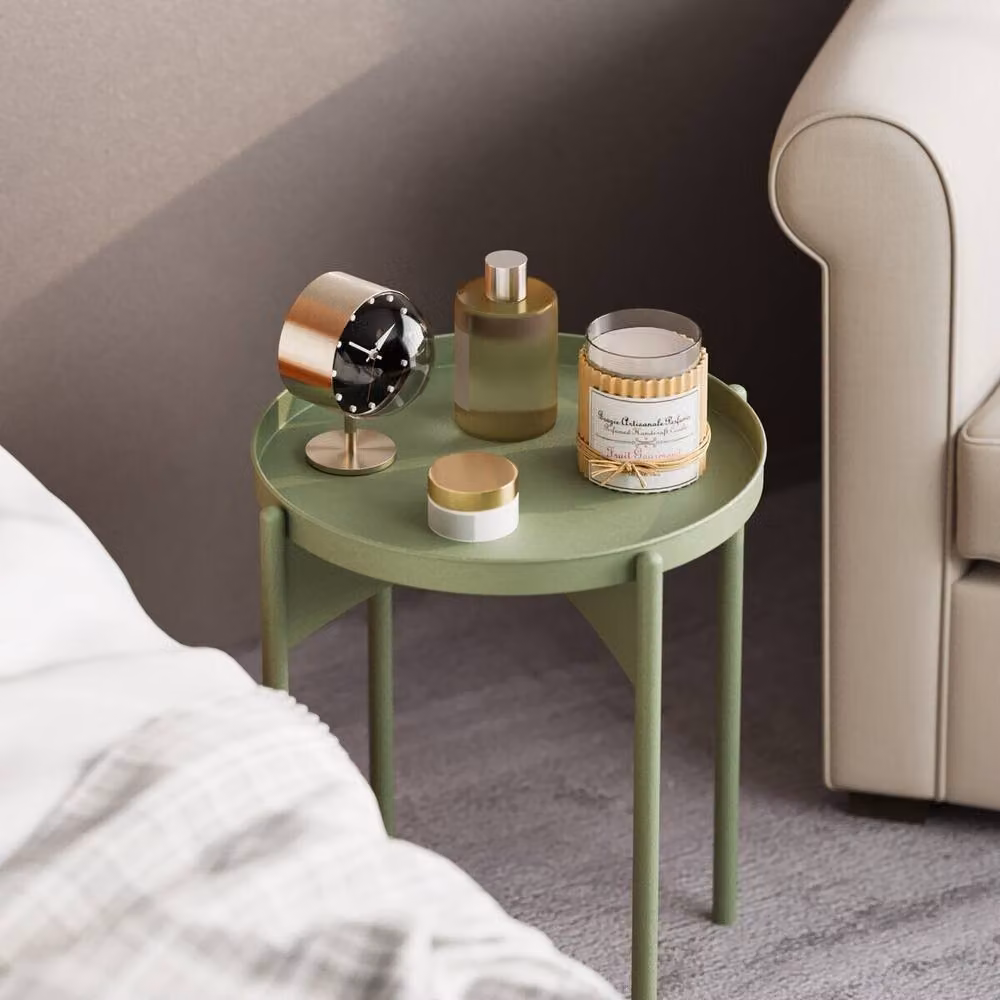 CALICOSY COLE End Table with Round Metal Top in Light Green, Height: 57 cm – 4