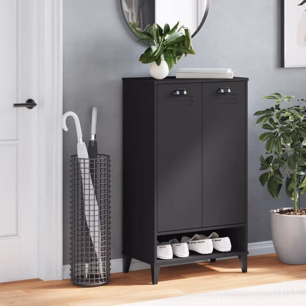 Berkfield Home VIKEN Wall Mounted Shoe Cabinet in Black Matt Engineered Wood – 3