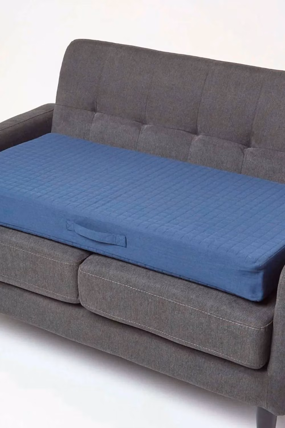 Homescapes Quilted Cotton 2 Seater Orthopaedic Booster Cushion Cover in Blue, W/D/H: 100 x 50 x 10 cm – 2
