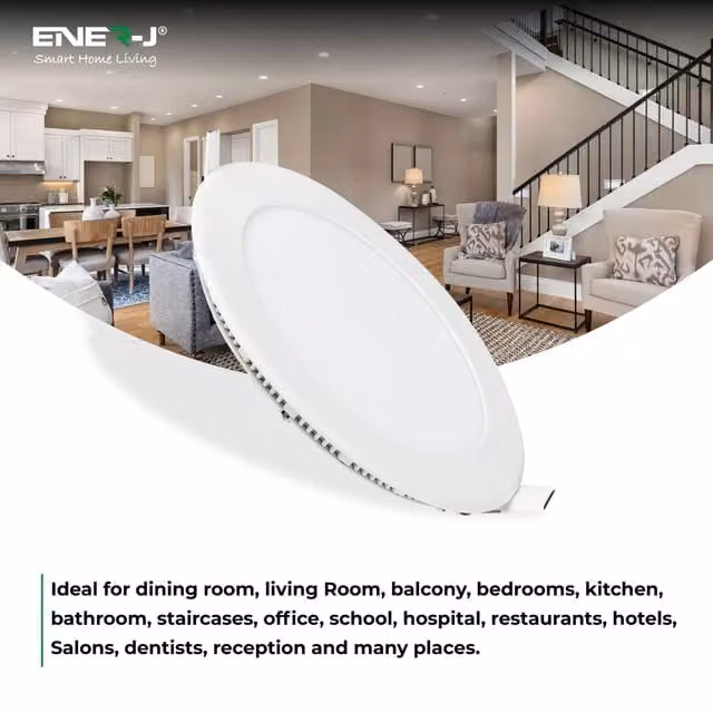ENER-J Pack of 4 White Recessed Round LED Mini Panel Lights, 18W, 3000K Warm White, Diameter: 22 cm (Hole Size: 20.5 cm)