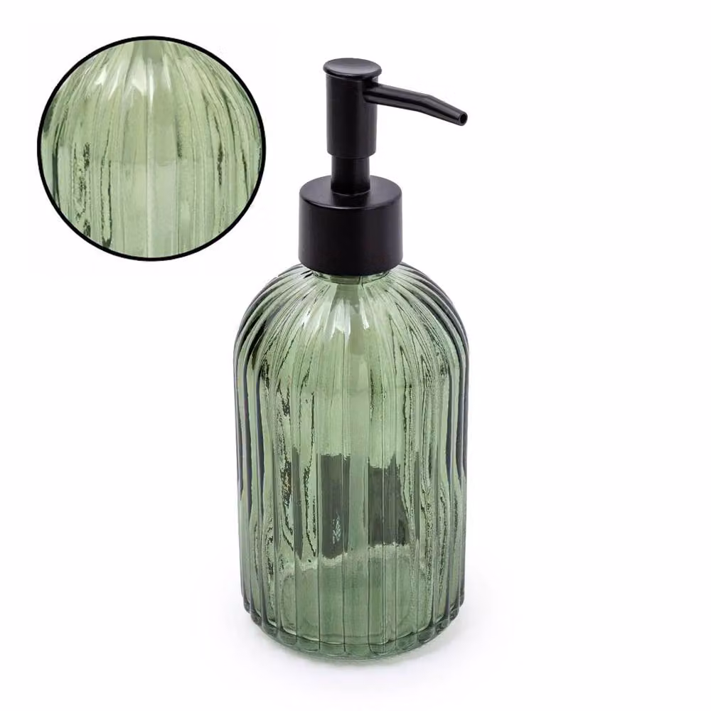 Candlelight Apothecary Glass Soap Dispenser with Black Pump in Olive Green – 2