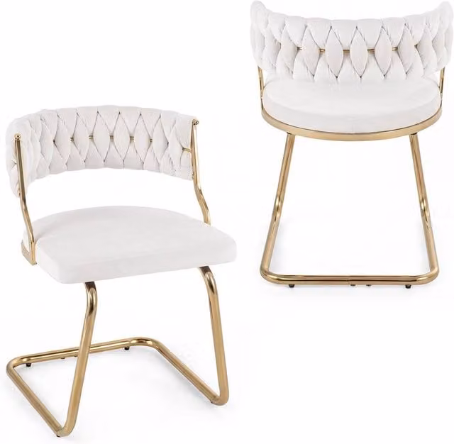 Costway Set of 2 White Velvet Upholstered Modern Dining Chairs with Metal Cantilever Base – 1