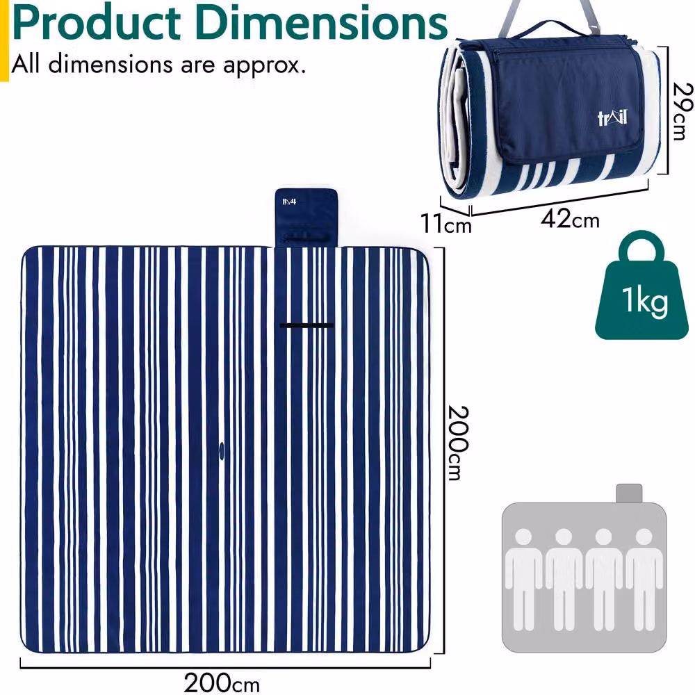 Trail Outdoor Leisure Waterproof Fleece Picnic Rug in Maritime Blue – 5