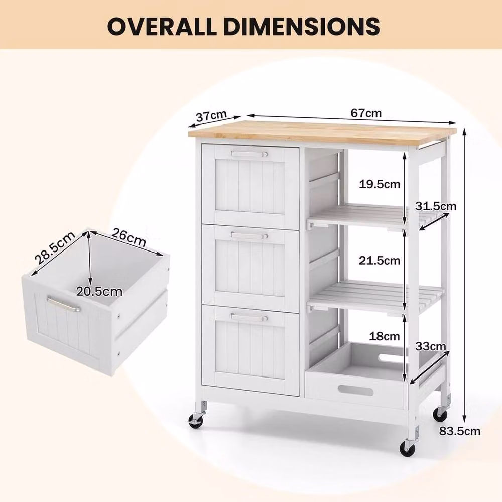 KORVIXA White Utility Cart with Lockable Wheels and Wood Top, W/D/H: 100 x 6 x 83.5 cm – 2