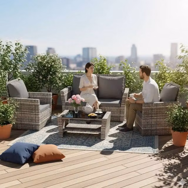 BIRCHTREE Modern Grey Rattan Garden Furniture Outdoor Set