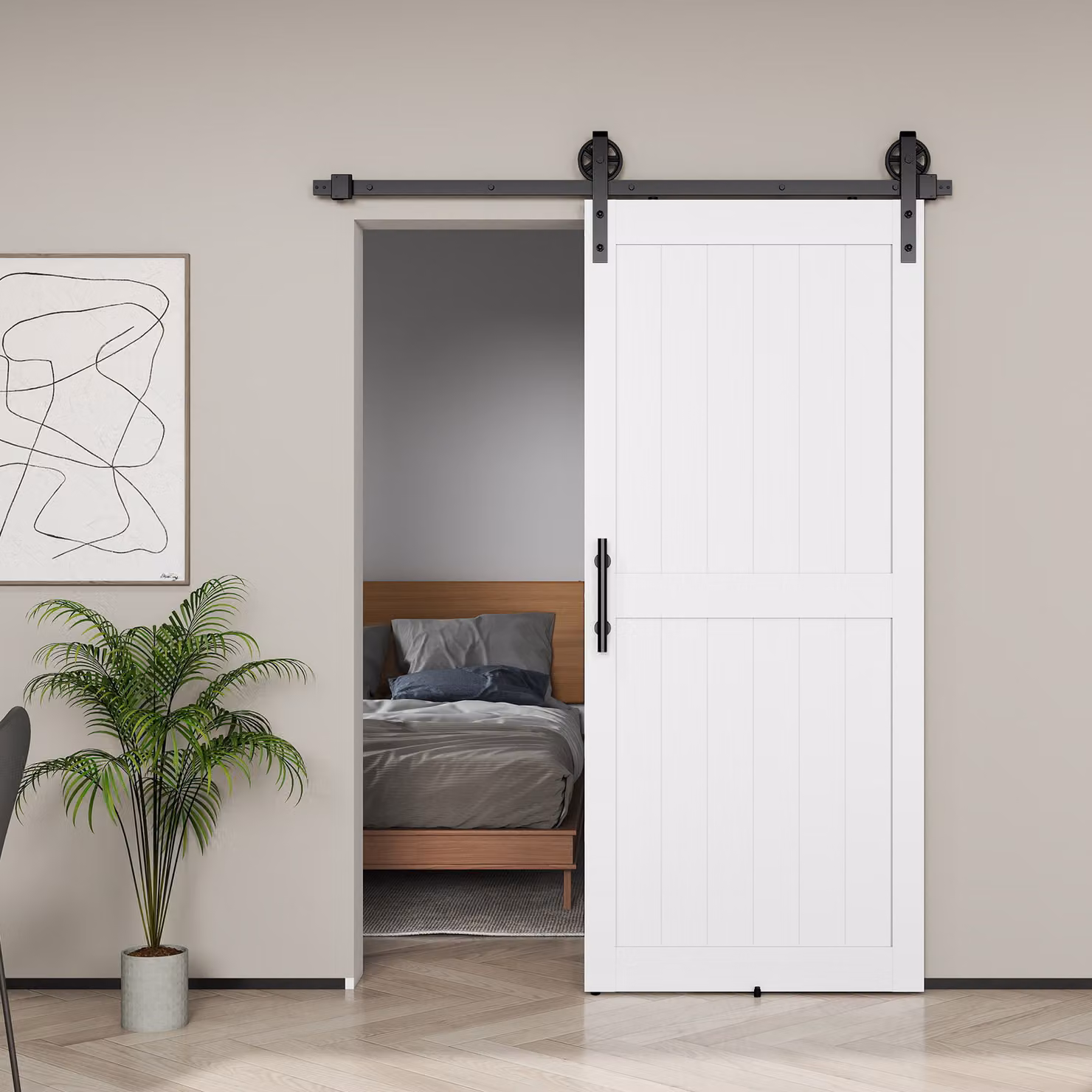 HOMCOM 183cm White Sliding Barn Door Kit with Industrial Hardware and Upgraded Rollers – 5