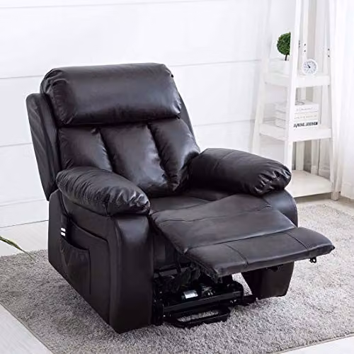 More4Homes Chester Dual Motor Electric Riser Recliner Armchair in Brown Bonded Leather with Massage and Heat Functions – 2