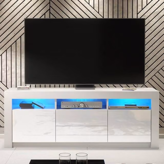 Creative Furniture Shine TV Unit in White with Glossy Finish, W: 160 cm, H: 60 cm, D: 35 cm