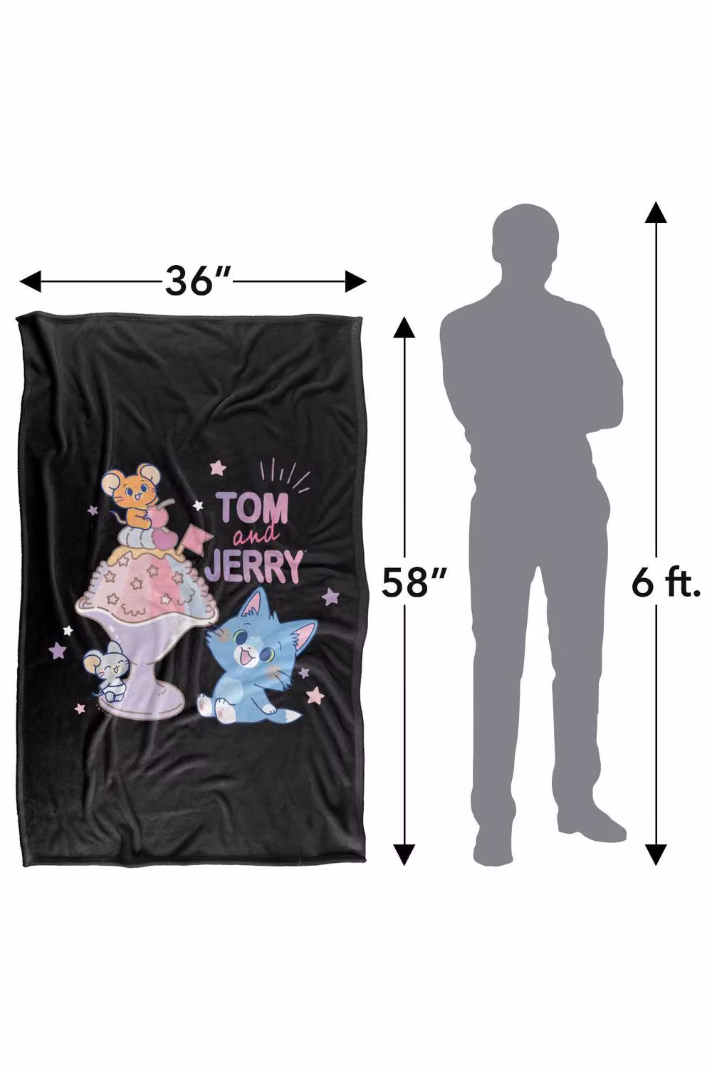 Warner Bros. Gokko X Tom & Jerry Snowcone Friends Silky Touch Super Soft Fluffy Throw Blanket, Multicolour and Black, Large – 3