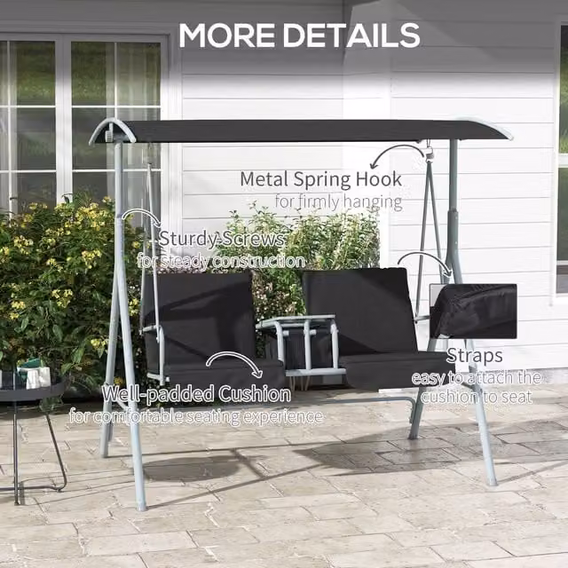 Outsunny Modern Heavy Duty Sun Canopy with Cushions, Black
