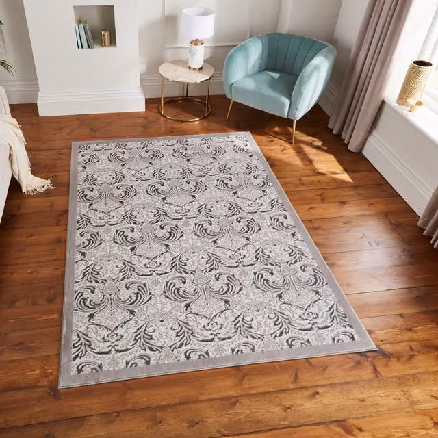 Laurence Llewelyn-Bowen Imperial Floral Rectangular Rug in Silver