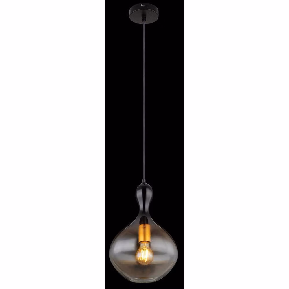 Globo Lighting Aladdin Modern Dome Pendant Light in Black and Gold with Amber Glass Shade, Diameter: 23 cm – 4